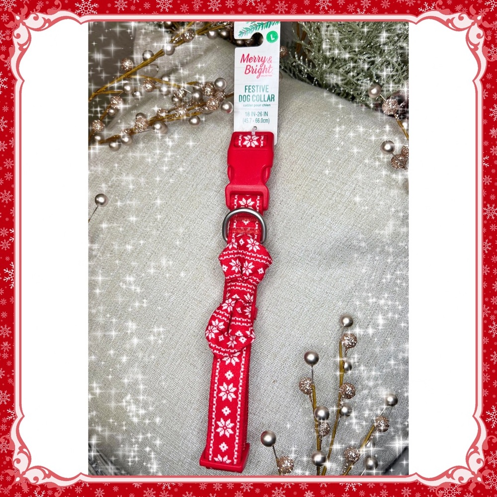 L Petsmart Red Fair Isle Bow Tie Dog Collar Present Holiday Pet Christmas LARGE